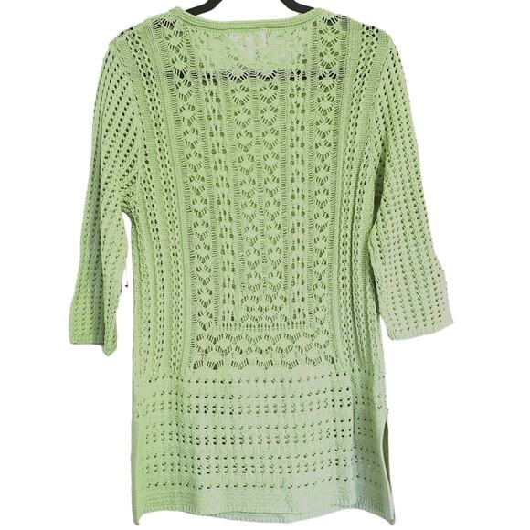 New Andrea Jovine Open Crochet Knit Tunic Sweater Mint Green Whimsy Fairy M NWT - Picture 2 of 6